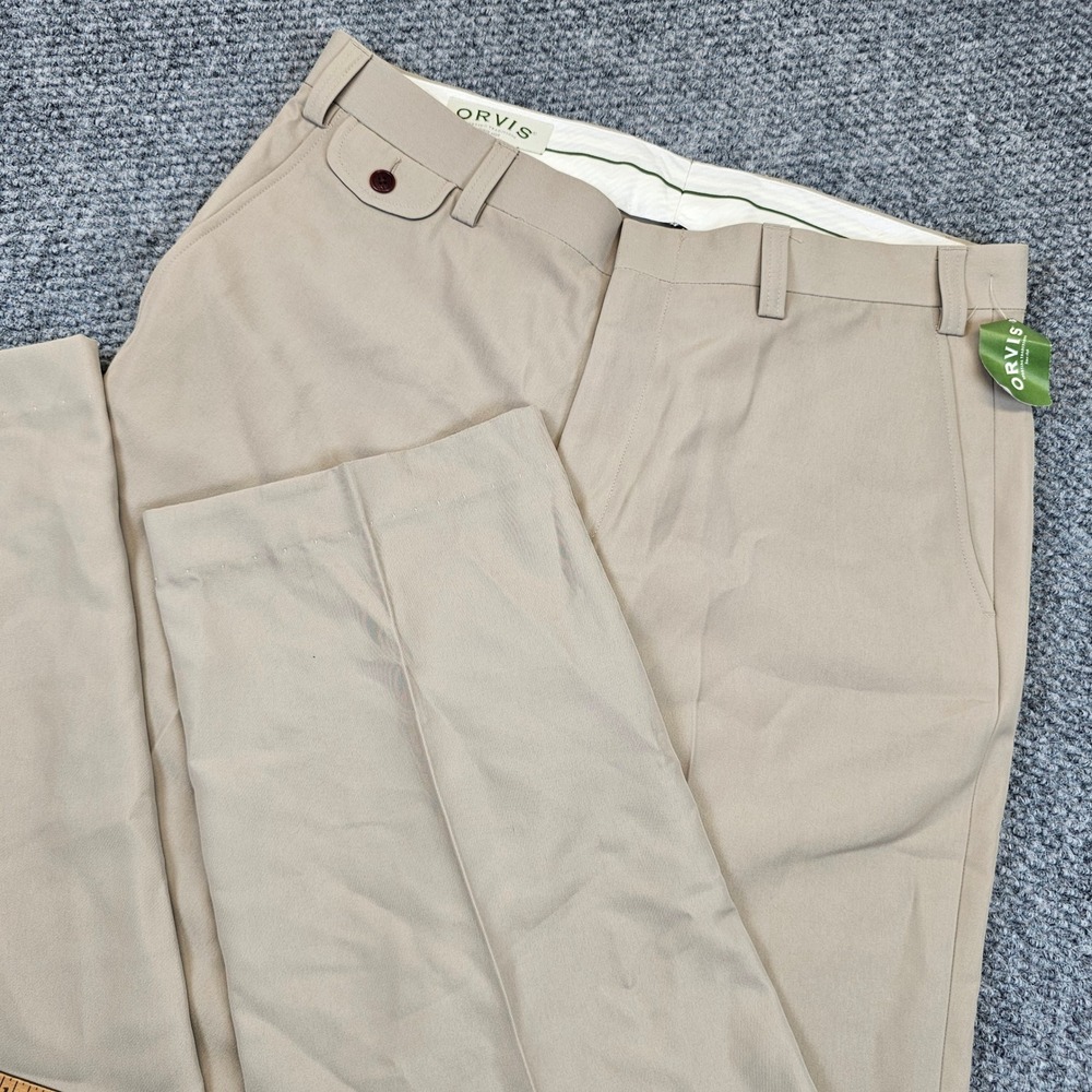 Orvis Mens Microfiber Travel Pants Tan Flat Front Straight Leg 36W 645Y NEW